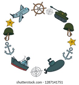 Marco de ilustración del vector. Fiesta nacional rusa del 23 de febrero de 2014. Es bueno para tarjeta, afiche, banner, invitación, postal, icono. Cartel de tipografía con letras a mano.  EPS 10