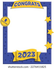 Vector illustration of frame for selfie photos purple color for graduates 2023. Photobooth concept