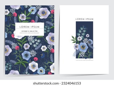 Vector illustration of a frame set decorated with various flowers. 	