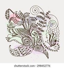  Vector illustration frame, vector set of summer leaves and flowers, hand drawn design element.