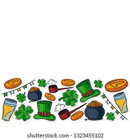 Vector Illustration frame from St. Patrick's Day elements on white background. Good for card, poster, banner, invitation, postcard, icon. EPS 10