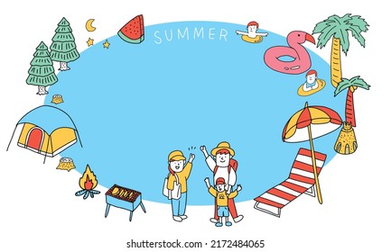 Vector illustration frame of Summer trip. family vacation for summer.