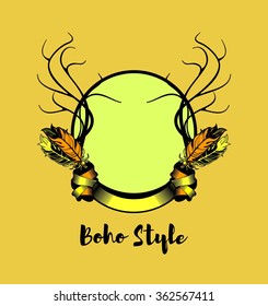vector illustration frame for text or image is decorated with elements of design in the style of boho