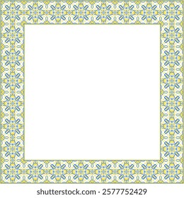 Vector illustration frame for text of Ukrainian ornament in ethnic style, identity, vyshyvanka, embroidery for print clothes, websites, banners. Background. Geometric design, border, copy space, frame