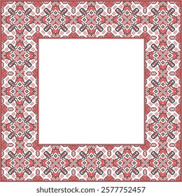 Vector illustration frame for text of Ukrainian ornament in ethnic style, identity, vyshyvanka, embroidery for print clothes, websites, banners. Background. Geometric design, border, copy space, frame