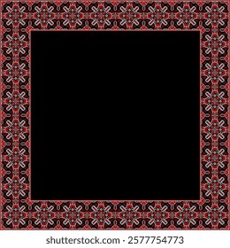 Vector illustration frame for text of Ukrainian ornament in ethnic style, identity, vyshyvanka, embroidery for print clothes, websites, banners. Background. Geometric design, border, copy space, frame