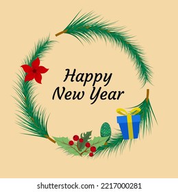 Vector illustration Frame Tree Circle Christmas day with element flower