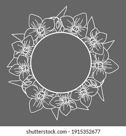 Vector illustration, frame with tropical flowers, orchids, drawing in monochrome colors, template, stencil, isolate