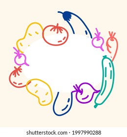 Vector illustration of a frame of vegetables of different colors in the doodle style on a beige background