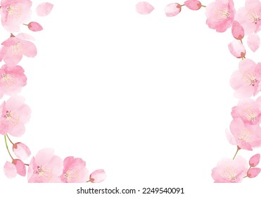 Vector illustration frame of watercolor cherry blossoms.