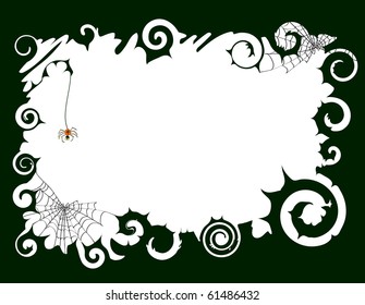 Vector illustration of frame with webs and spider