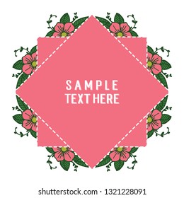 Vector illustration frame white background and pink flower for write your text hand drawn