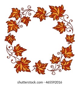 vector, illustration, frame, wreath of branches, interlacing, leaves, summer, forest, nature, tree, abstraction, design element, autumn