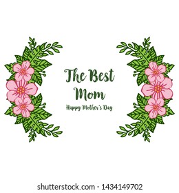 Vector illustration frame wreath pink and leaves green for shape card of best mom