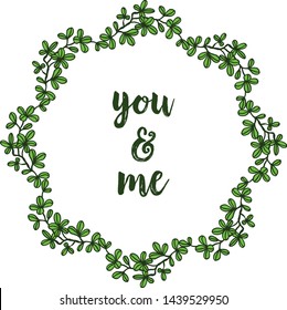 Vector illustration frame wreath pink and leaves green for you and me