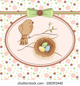 Vector illustration of a frame/background with a bird and its nest