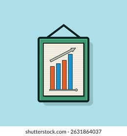 Vector illustration of a framed bar chart with upward arrow, representing growth and success. Ideal for business, data analysis, or finance-related designs