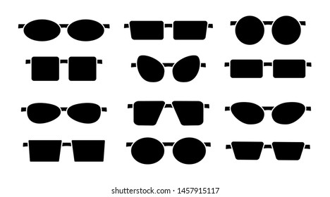 Vector illustration of frameless glasses. Flat icon set of reading rimless eyeglasses. Sunglasses. Isolated objects on white background