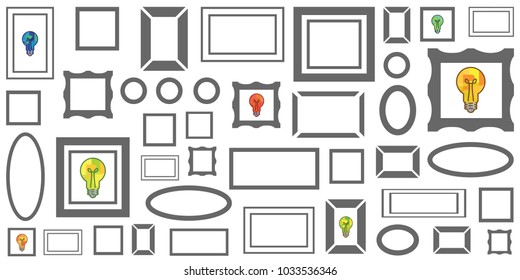 vector illustration of frames with colorful bulbs for creativity or wall decoration ideas