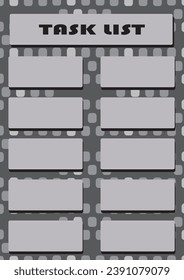 Vector illustration. Frames. Vector illustration for daily tasks. Task list. Illustration in shades of gray, black title. Task list. In the background, a pattern with squares with rounded corners.