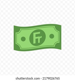 Vector illustration of Franc  banknote in green color on transparent background (PNG).