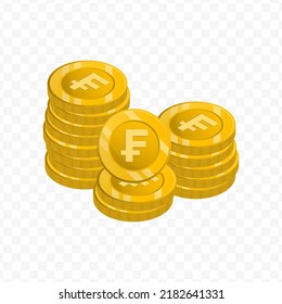 Ilustración vectorial de las monedas de Franc. vector de color dorado para el diseño de sitios web. Diseño sencillo con fondo transparente (PNG).