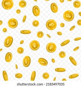 Vector illustration of Franc currency. Flying gold coins on transparent background (PNG).