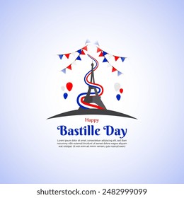 Vector illustration of France Bastille Day social media feed template