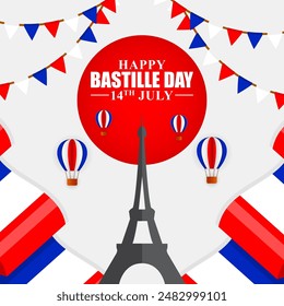 Vector illustration of France Bastille Day social media feed template