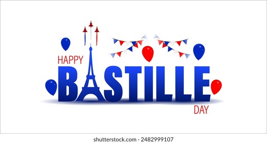 Vector illustration of France Bastille Day social media feed template