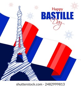 Vector illustration of France Bastille Day social media feed template