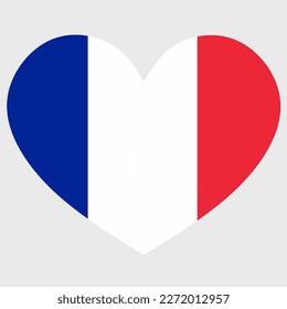 Vector illustration of the France flag with a heart shaped isolated on plain background.