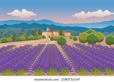 A vector illustration of France Lavender Fields Travel Destination