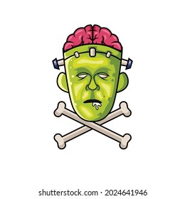 vector illustration Frankenstein zombie with brain seen