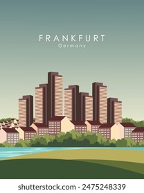 Vector illustration. Frankfurt, Germany.Tourism poster, banner, cover, postcard. Modern design. Cartoon style. Tourism.