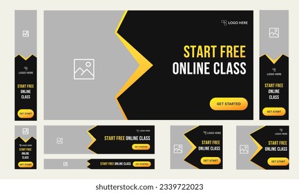 Vector illustration free class learning process set of web banner template design, fully editable vector eps 10 file format