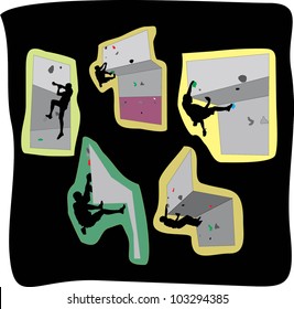 vector illustration of free climbers- stickers