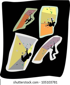 vector illustration of free climbers- stickers