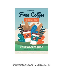 Vector illustration of free coffee flyer poster template design