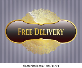 Vector illustration of Free Delivery golden badge icon in Brown
 