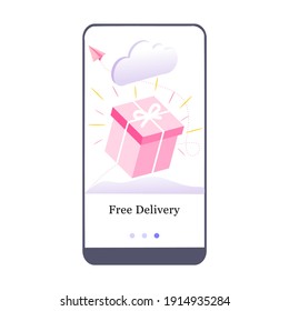 Vector illustration of Free Delivery Service, Free Shipping and Fast Delivery on the onboarding app screen and web concept. Interface UX, UI GUI screen template for app smart phone or web site banner.