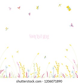 Vector illustration in free hand style. Summer herbs. Frames Place for text.
