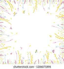 Vector illustration in free hand style. Summer herbs. Frames Place for text.