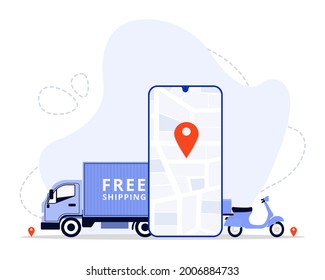 Vector Illustration, Free Shipping Concept, 
Showing a delivery man sending package to customer, Suitable for landing page, 
UI, web, App intro card, editorial, flyer, and banner