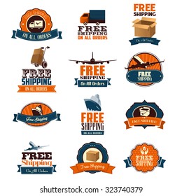 A vector illustration of free shipping retro icon sets