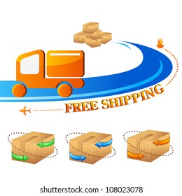 vector illustration of free shipping trolley with carton box