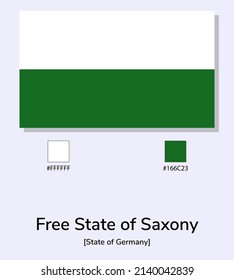 Vector Illustration of Free State of Saxony flag isolated on light blue background. Illustration Free State of Saxony (state of germany) flag with Color Codes. 
