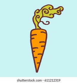 Vector illustration with freehand drawn cartoon carrot on blue background