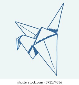Vector illustration freehand drawn origami paper bird