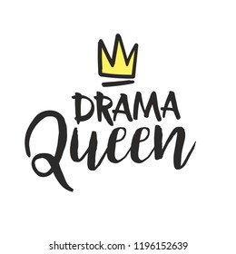 Vector illustration of freehand handwritten sketch doodle lettering Drama Queen with cartoon crown isolated on white background, trendy fashion print for t shirt, chevron, patch, element for design